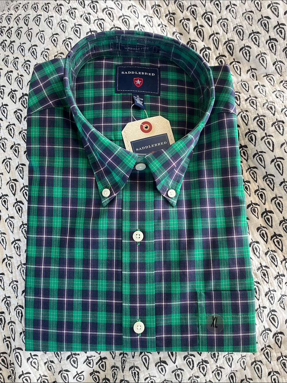 Saddlebreed Green & Navy/Purple Plaid Button-Down Shirt Wrinkle Free